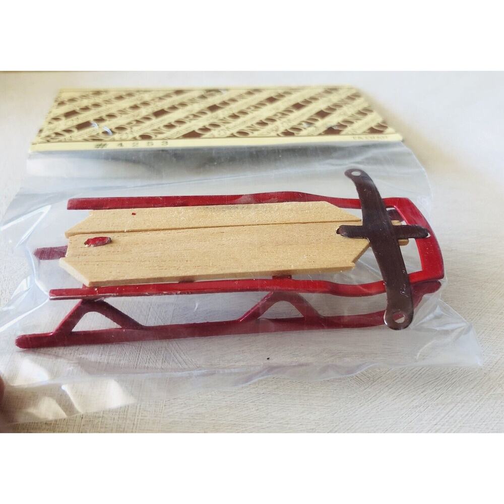 Vintage Christmas Winter Sled Red Metal Wood Concord Dollhouse Miniatures Taiwan